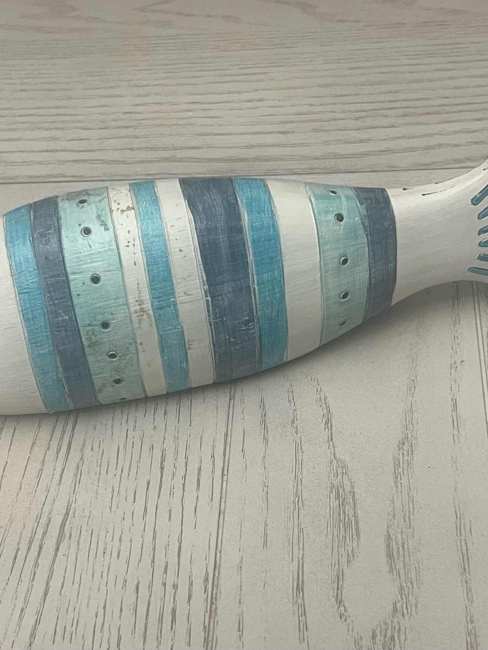 Coastal Decorative Fish Figurine Blue Aqua White Distressed Beach Decor 10”